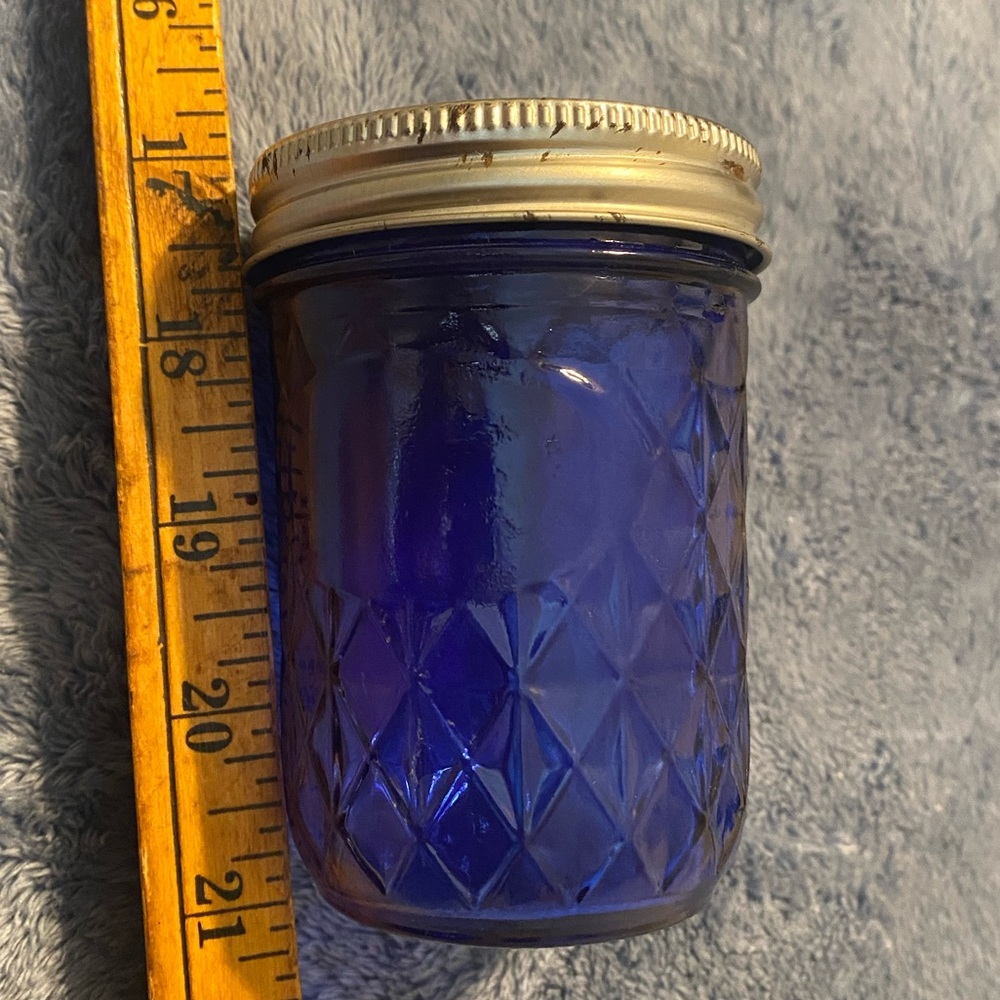 Cobalt Blue Glass 4 in Canning jar with Lid preowned